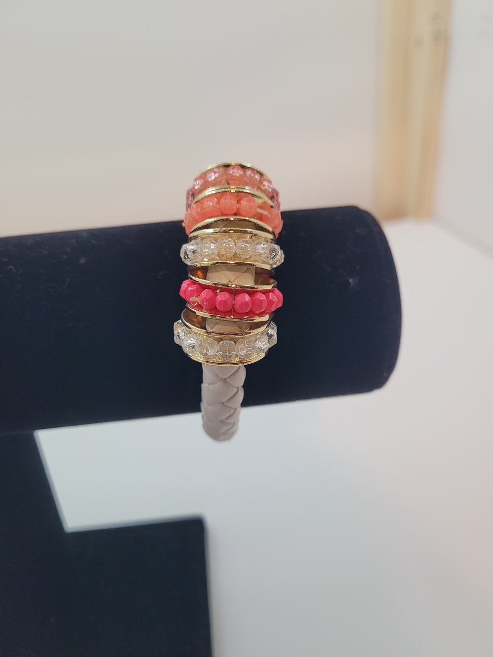 J. Crew Gold-Tone Bracelet with Coral and Hot Pink Bead Accents